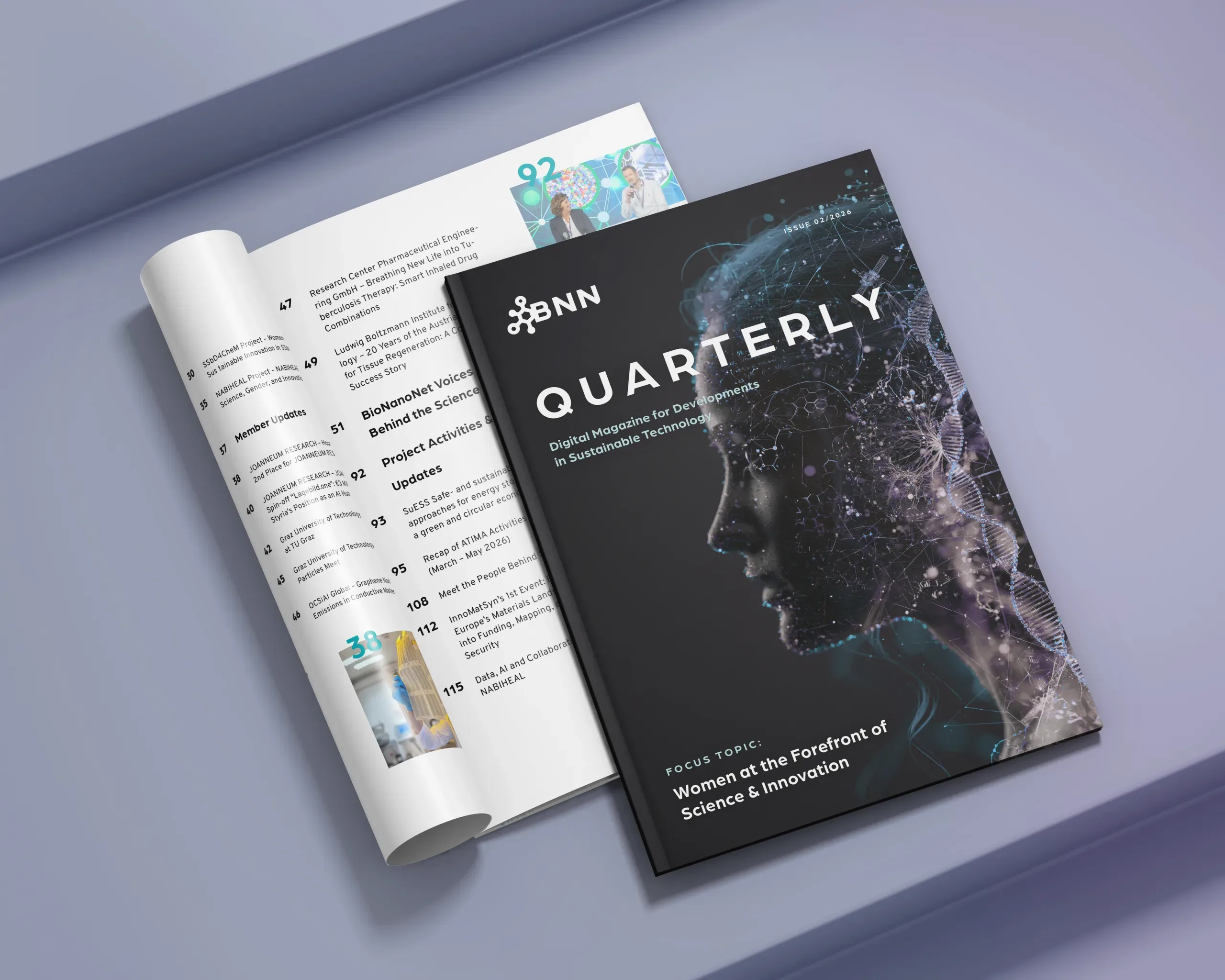 Cover of the BNN Quarterly, featuring the focus topic "Women at the Forefront of Science & Innovation."